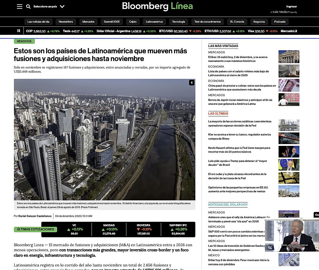 Estos son los pases de Latinoamrica que mueven ms fusiones y adquisiciones hasta noviembre